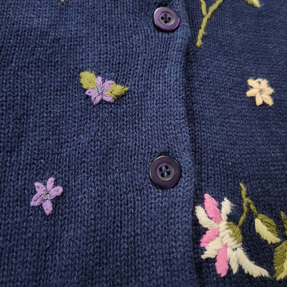 The Quacker Factory Long Floral Embroidered Button Sweater Cardigan SZ Large - Picture 5 of 5